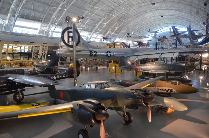 Steven F. Udvar-Hazy Center: View over World War Two aviation wing, including Japanese planes and B-29 Enola Gay
